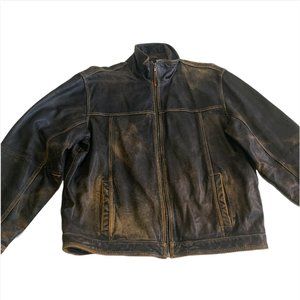 Tommy Bahama Vintage Genuine Leather Men Jacket Brown Large Shell Biker Distress